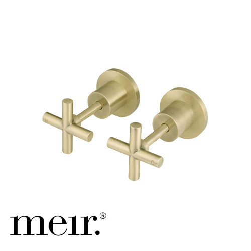 Meir Tiger Bronze Round Brass Cross Handle Shower Wall Taps - Designer Bathroom Fittings Australia