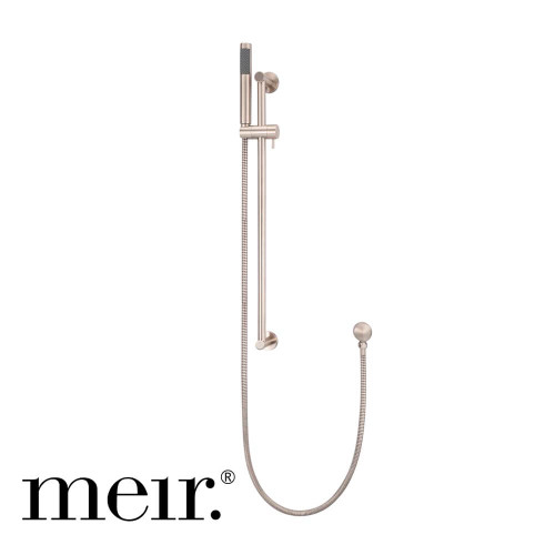 Meir Round Single Function Hand Shower on Rail Column in Champagne finish, luxury minimalist bathroom tapware for modern Australian homes.
