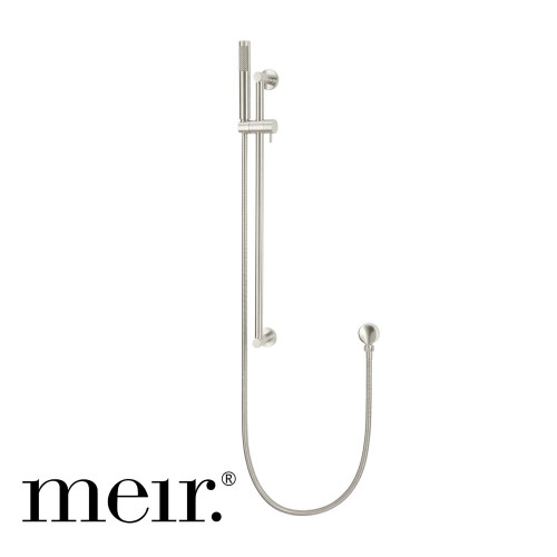 Meir Round PVD Brushed Nickel Hand Shower on Rail Column, Single Function Minimalist Bathroom Tapware Australia
