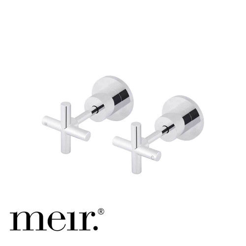 Meir Round Chrome Brass Cross Handle Shower Wall Taps for Bathroom and Kitchen Renovations Australia