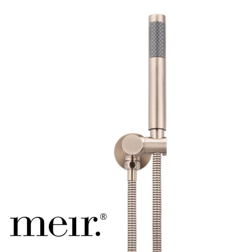 Meir Champagne Round Brass Hand Shower Bath Set with Bracket for modern Australian bathrooms.