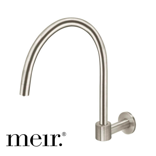 Meir PVD Brushed Nickel Round High-Rise Swivel Wall Mounted Spout for modern Australian bathroom and laundry renovations.