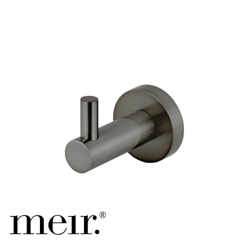 Meir Shadow Round Brass Robe Hook, a premium gunmetal wall-mounted bathroom accessory for modern homes in Australia.