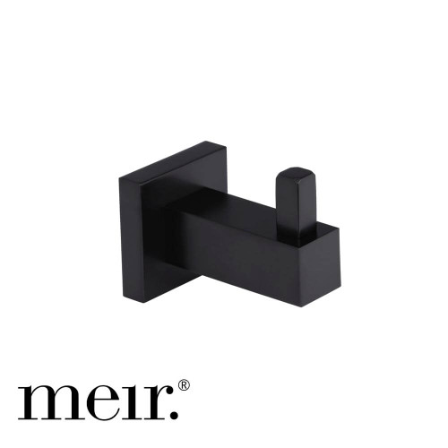 Meir Square Matte Black Robe Hook, modern solid brass bathroom wall hook available in Australia.