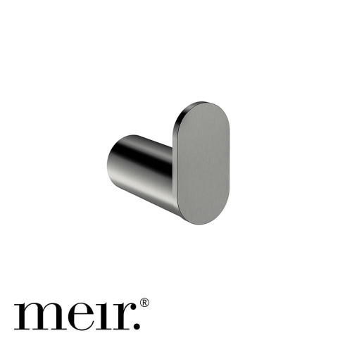 Meir Curvae Single Robe Hook in PVD Shadow Gunmetal finish for modern Australian bathroom renovations.