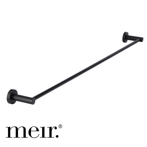 Meir Round Brass Single Towel Rail 900mm in Matte Black for Australian luxury bathrooms.
