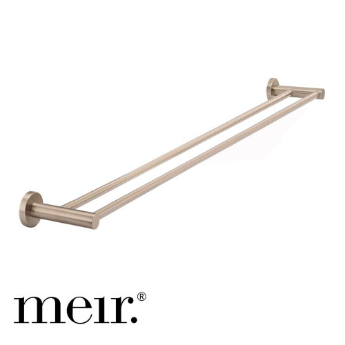 Meir Champagne Round Brass Double Towel Rail 900mm for luxury bathroom renovations in Australia.