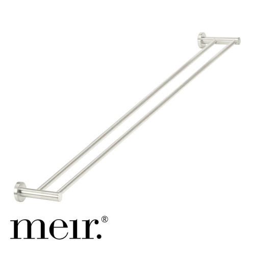 Meir PVD Brushed Nickel Round Brass Double Towel Rail 900mm for Modern Australian Bathrooms