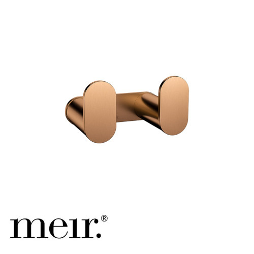 Meir Curvae Double Robe Hook in Lustre Bronze, a stylish and practical wall-mounted bathroom accessory for Australian homes.