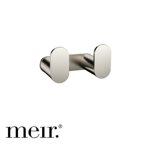 Meir Curvae Double Robe Hook in PVD Brushed Nickel, a premium stainless steel bathroom accessory for modern Australian homes.