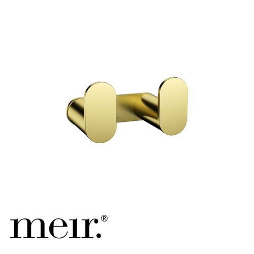 Meir Curvae Double Robe Hook in Gold finish for modern luxury bathrooms in Australia.