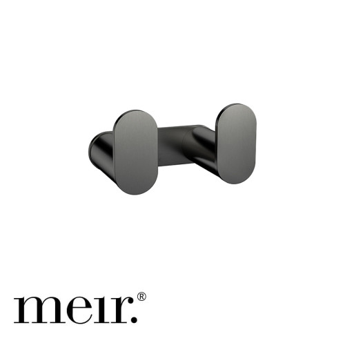 Meir Curvae Double Robe Hook in Shadow Gunmetal for luxury bathroom organization in Australia.