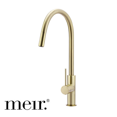 Meir Round Piccola Pull Out Kitchen Mixer Tap in PVD Tiger Bronze finish for luxury Australian kitchens.
