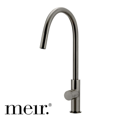 Meir Round Pinless Piccola Pull Out Kitchen Mixer Tap in Shadow Gunmetal for Melbourne kitchen renovations.