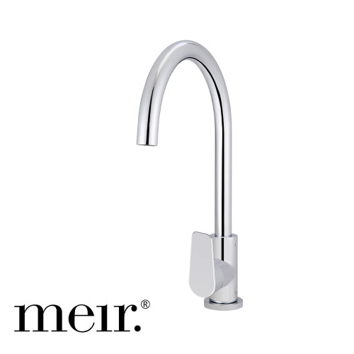 Modern Polished Chrome Gooseneck Kitchen Sink Mixer Tap with Stylish Paddle Handle for Australian Homes