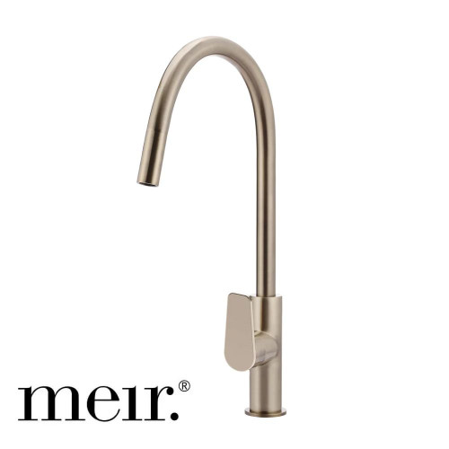 Meir Piccola Champagne Round Paddle Handle Pull Out Kitchen Mixer Tap - Designer Tapware Australia