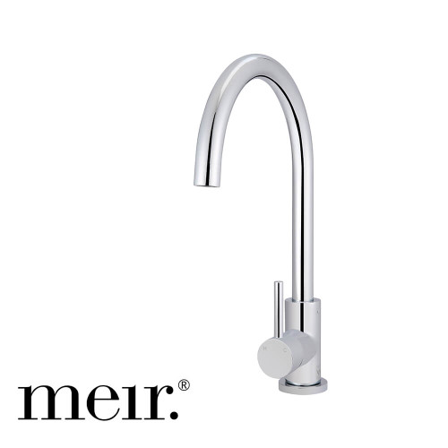 Meir Round Polished Chrome Gooseneck Kitchen Mixer Tap, Australian Designer Sink Faucet with 360 Swivel, MK03-C.