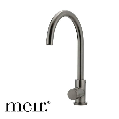 Meir Pinless Round PVD Shadow Gunmetal Basin Mixer Tap for modern Australian bathrooms