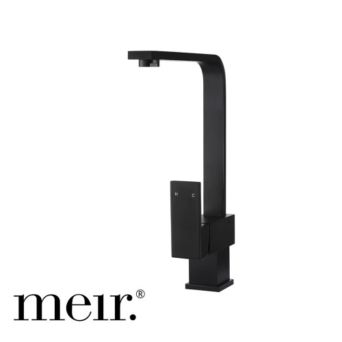 Meir MK01 Matte Black Square Kitchen Mixer Tap with L-Shaped Swivel Spout for Modern Australian Homes
