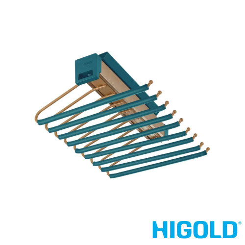 HIGOLD B Series pull out trouser and belt rack in Tiffany Teal finish, luxury wardrobe organiser for Australian homes.