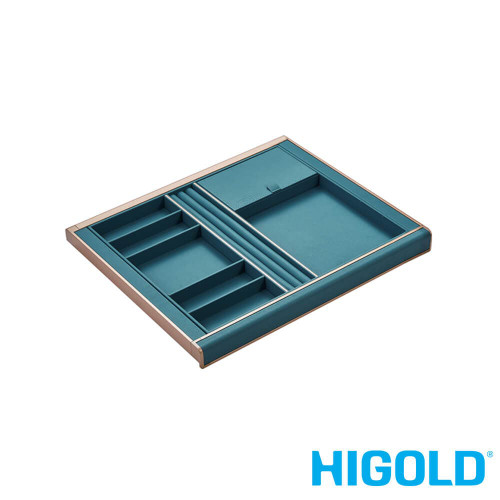 Luxury Pull-Out Jewelry Box and Wardrobe Storage Drawer Organizer in Teal Leather for 600mm Cabinets, Australia.