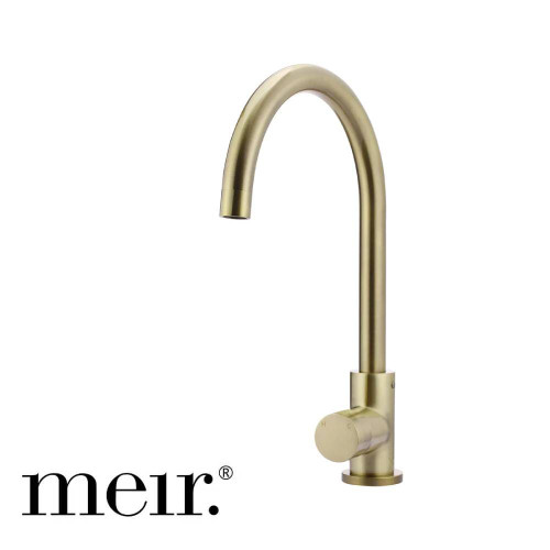 Meir Round Pinless Gooseneck Kitchen Mixer Tap in Tiger Bronze PVD finish, elegant Australian designer kitchen tapware.