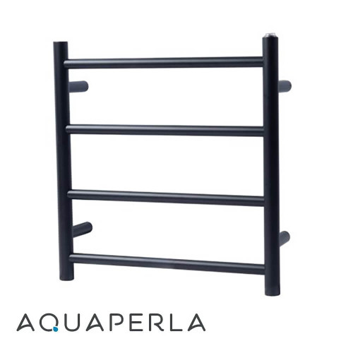 Aquaperla Round Matte Black 4 Bar Electric Heated Towel Rail in Australian Bathroom Setting