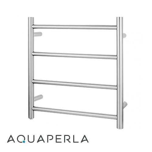 Aquaperla 4-Bar Round Stainless Steel Electric Heated Towel Rail in Brushed Nickel finish for modern Australian bathrooms.