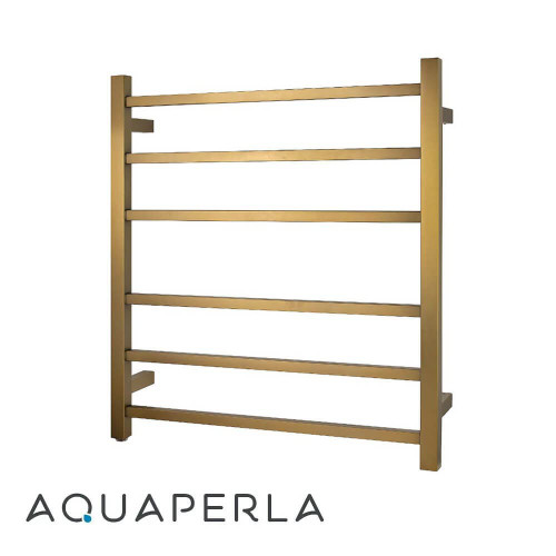 Aquaperla 6 Bar Square Brushed Yellow Gold Electric Heated Towel Rail for Modern Australian Bathrooms