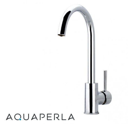 Aquaperla Round Standard Chrome Gooseneck Kitchen Sink Mixer Tap, Watermark and WELS Rated, Australian Standards Bathroom and Kitchen Hardware.