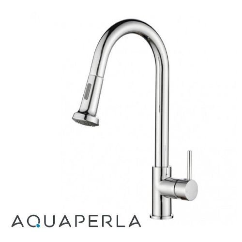 Aquaperla Round Chrome Pull Out Spray Kitchen Sink Mixer Tap for Contemporary Australian Kitchens