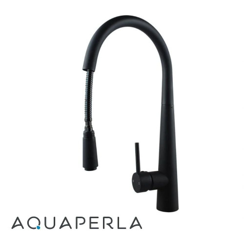 Aquaperla Round Matte Black Pull Out Kitchen Mixer Tap, Modern Swivel Spout Sink Faucet, Australia Wide Delivery