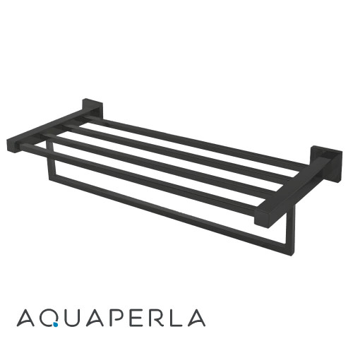 Aquaperla Blaze 600mm Matte Black Stainless Steel Wall Mounted Towel Rack Shelf with Drying Rail Australian Bathroom Accessory