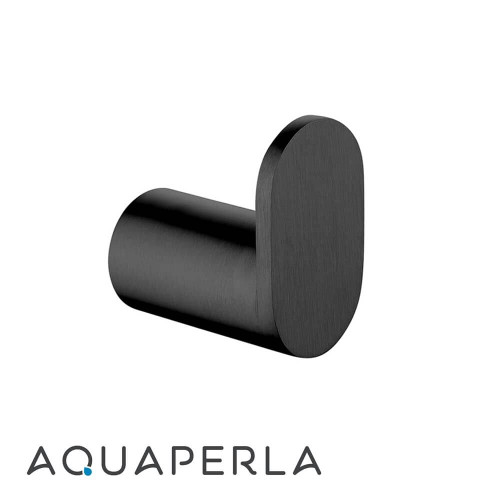 Aquaperla Rushy Matte Black Round Robe and Towel Hook wall-mounted in a modern Australian bathroom.