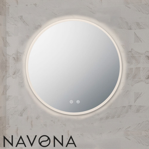 Navona 750mm Round LED Bathroom Mirror with Rim and Touch Sensor - Modern Illuminated Wall Mirror for Australian Homes