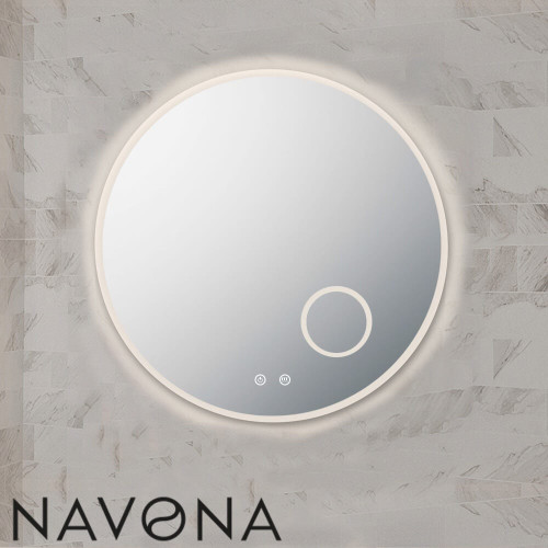 Navona 900mm Round LED Illuminated Bathroom Mirror with Curved Rim available in Australia at Renovator Store.