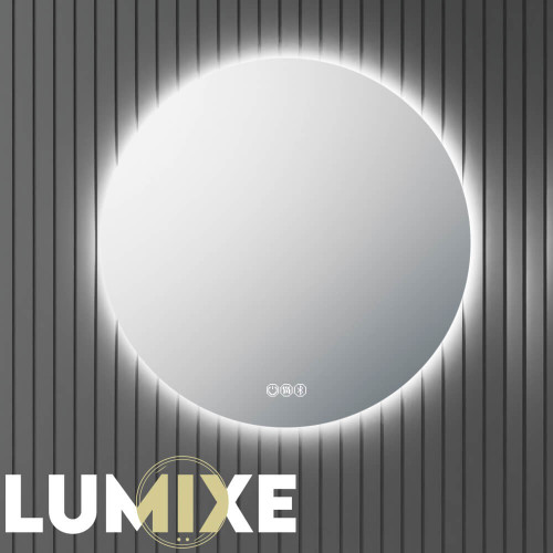 Lumixe Circo B Round Frameless LED Bathroom Mirror with Bluetooth Speakers and Dimmable 3-Colour Lighting for Australian Homes