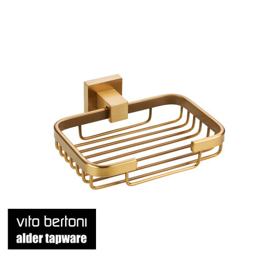 Vito Bertoni Taya Soap Basket in Matte Brass finish, a stylish wall-mounted wire soap holder for modern Australian bathrooms.