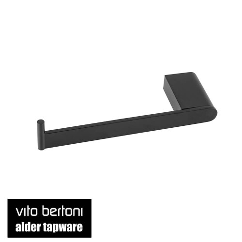 Modern matte black left hand facing toilet roll holder by SACHI for contemporary Australian bathrooms.