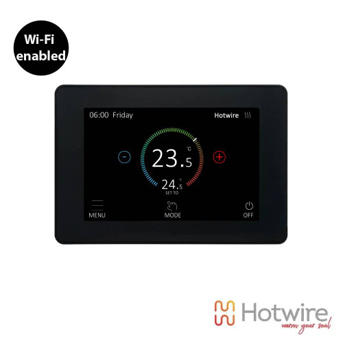 Hotwire HWTS1 Black WiFi Touch Screen Control Panel for Underfloor Heating and Heated Towel Rails in Australia