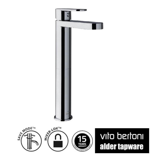 Alder Kali Chrome Extended Basin Mixer Tap with Save Mode for Australian bathrooms.