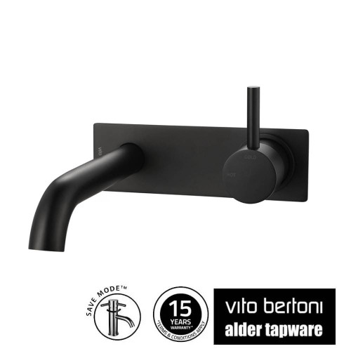Modern matte black wall mounted basin mixer tap and spout with 180mm backplate, premium bathroom tapware Australia.