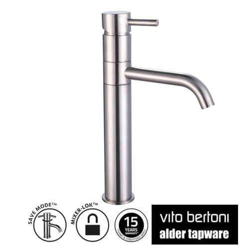 Alder Wish2 Extended Basin Mixer Tap in Brushed Nickel finish for modern Australian bathrooms.
