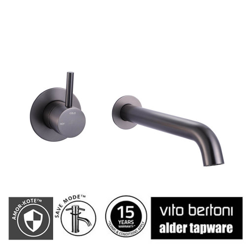 Vito Bertoni WISH2 Matte Graphite Wall Basin Bath Mixer Set 220mm for Australian bathrooms.