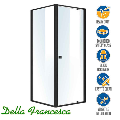 Modern Matt Black Semi-Frameless Pivot Shower Screen - 1950mm High Safety Glass Bathroom Enclosure Melbourne