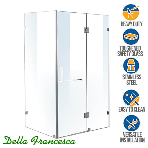 Modern 1200mm frameless glass shower screen with polished chrome square hardware for contemporary Australian bathrooms.
