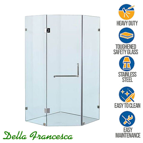 1000x1000mm Frameless Diamond Corner Glass Shower Screen with Chrome Hardware for Modern Bathrooms in Melbourne, Australia