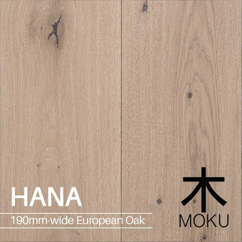 Moku HANA 190mm Engineered European Oak Floorboards with matte ecru grey-washed finish, premium timber flooring for Australian homes.