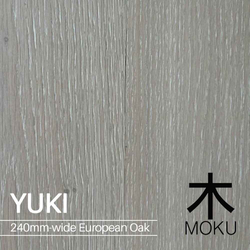 Moku Yuki Light Grey 240mm Engineered European Oak Floorboard wide plank timber flooring available at Renovator Store Australia.