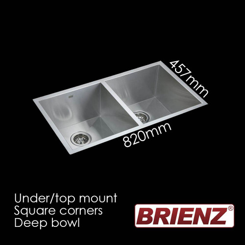Stainless Steel Double Bowl Kitchen Sink with Square Corners and Brushed Finish - Brienz JMX7 available at Renovator Store Australia